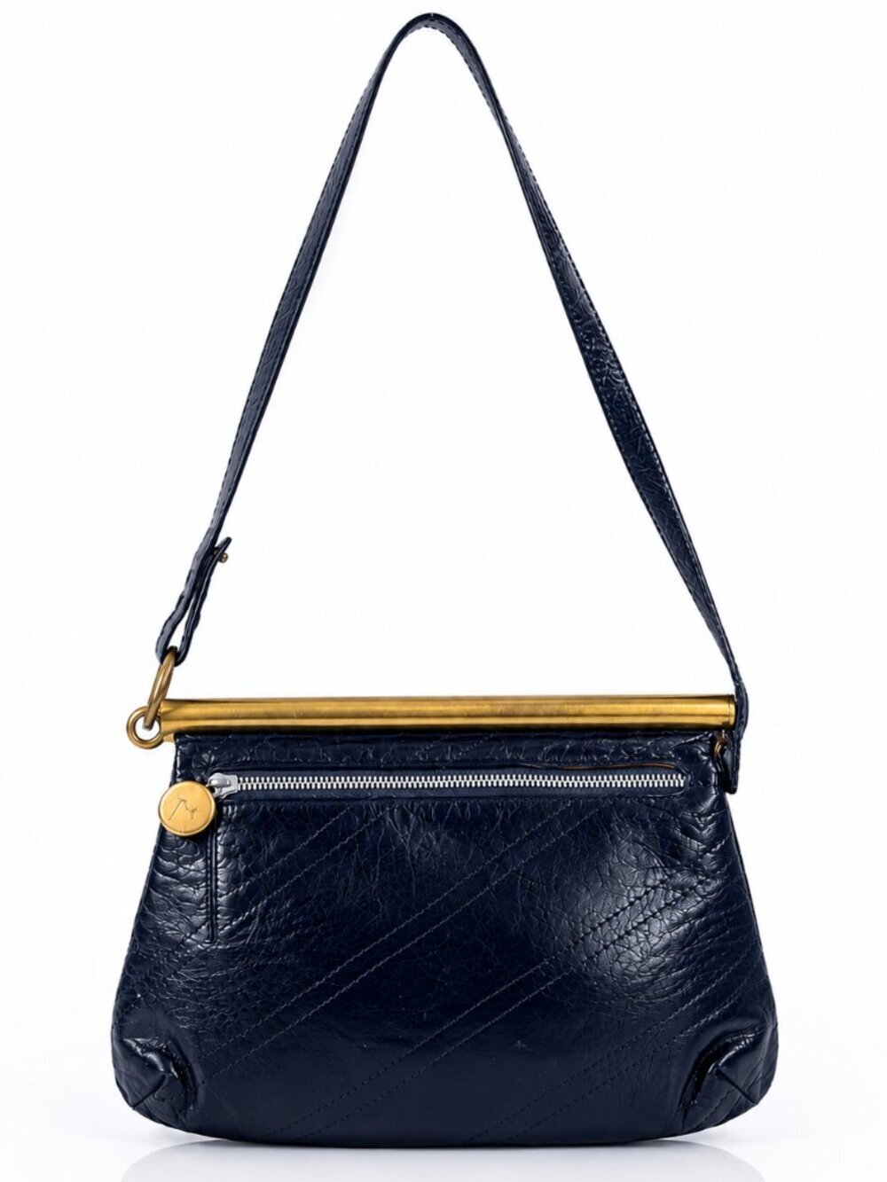 DONNA ESA Italian Leather Handbag Brass Accent Navy Black Vintage